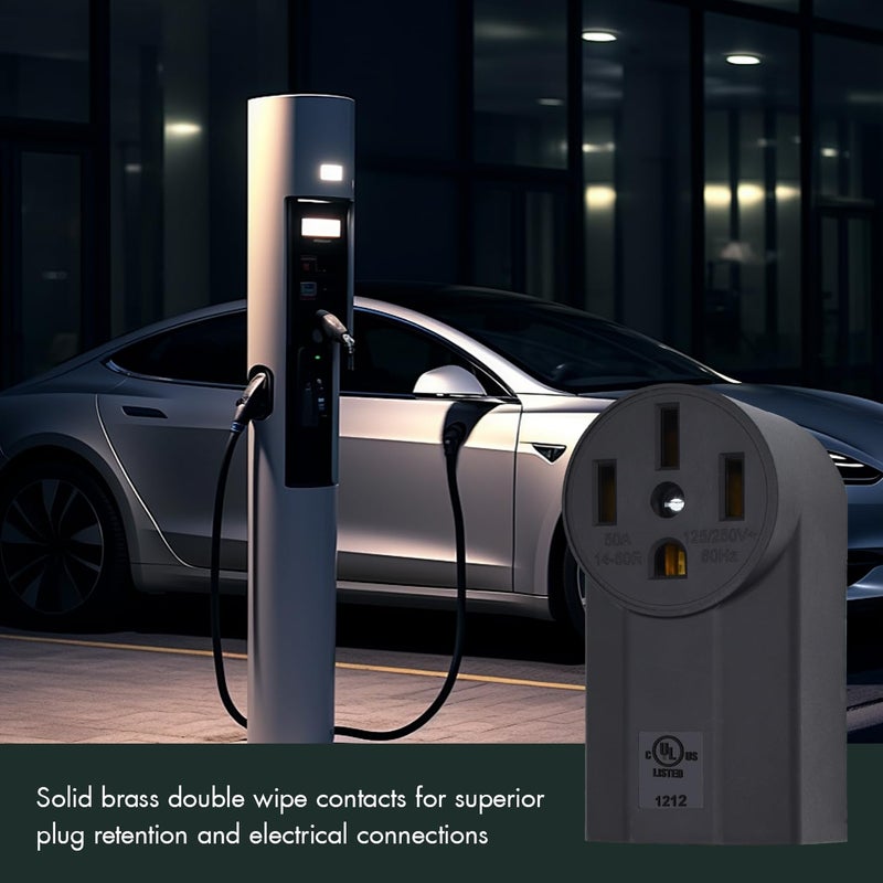 VAV NEMA 14-50R 50 Amp Heavy Duty Outlet, 3-Pole 4-Wire Surface Mount Power Receptacle, UL Certiied, 125/250 Volt Black Stove Outlet, for EV RV Oven Range - Image 4